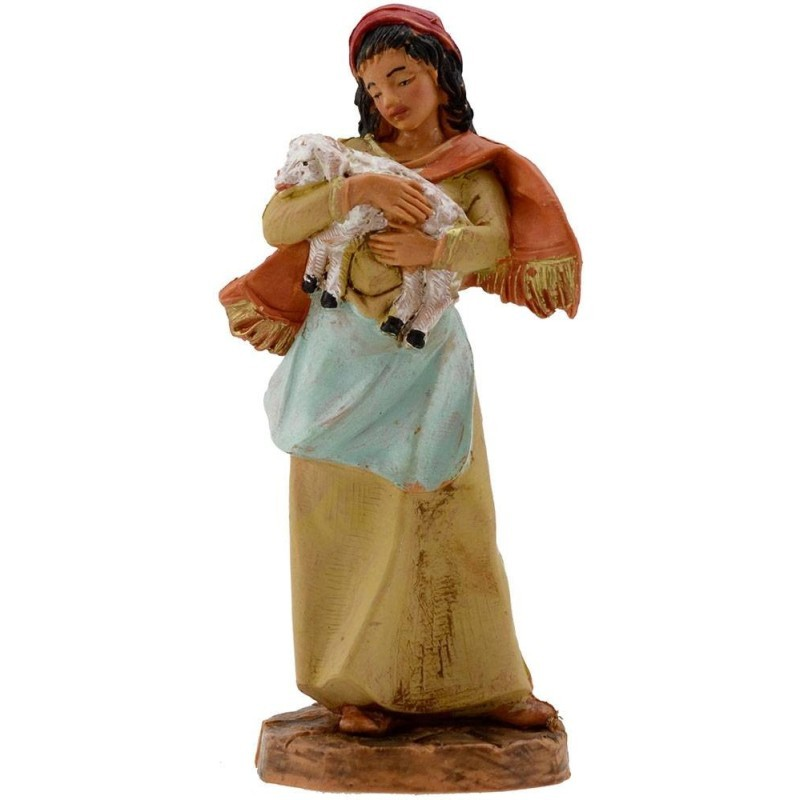 Donna con pecora in braccio n. 997 per presepe Fontanini di 9,5 cm - Galleria Mariana