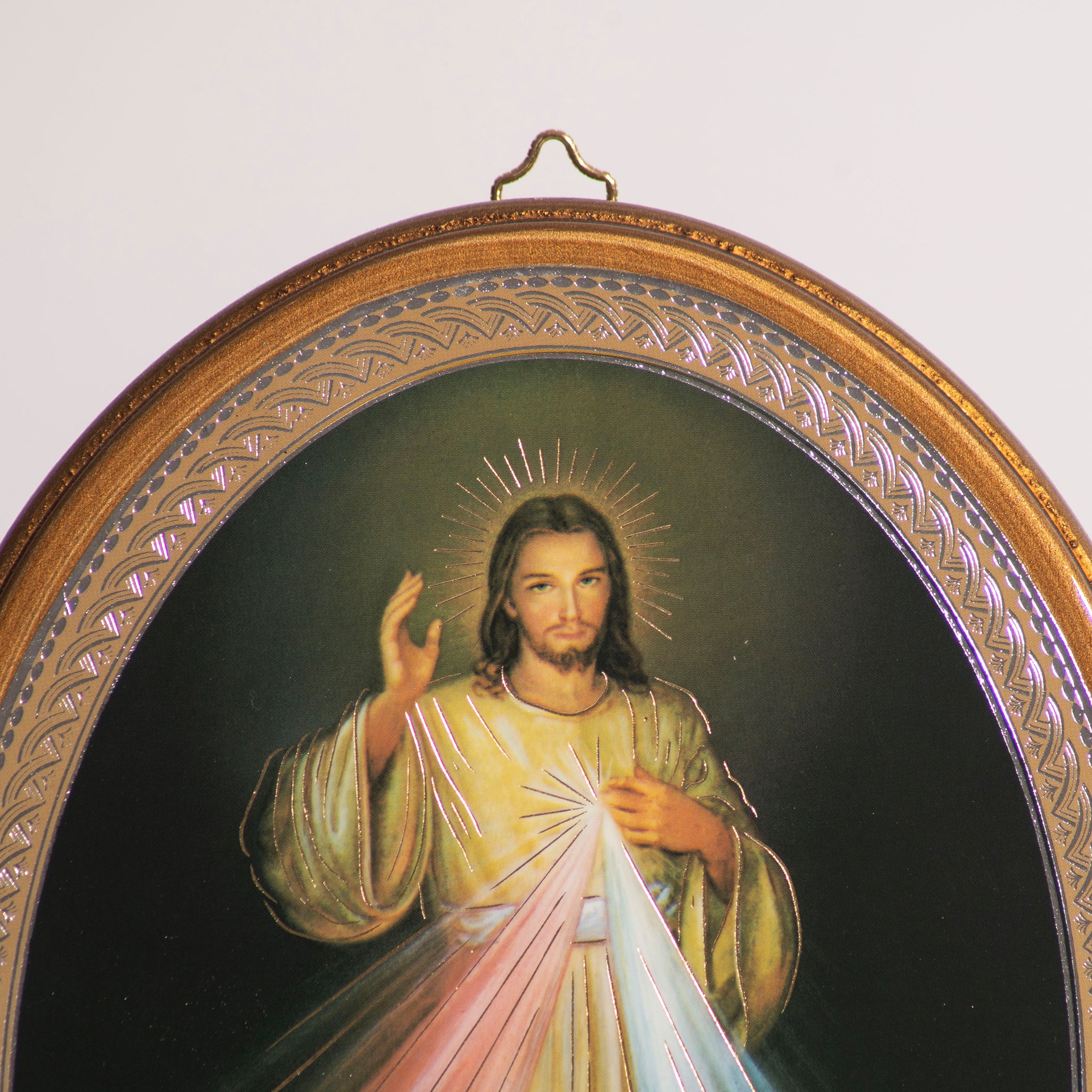 Particolare Quadro ovale in legno smaltato di Gesù Misericordioso - Galleria Mariana