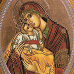 Particolare Quadro ovale in legno smaltato della Madonna con bambino ortodosso - Galleria Mariana