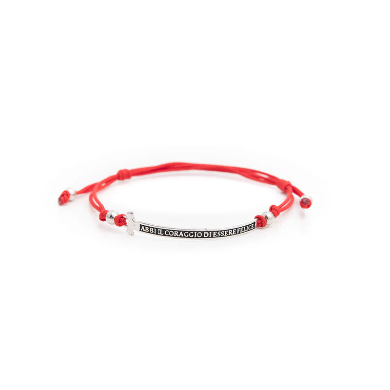 Bracciale Agios in corda "Felix" Corda rossa con targhetta argento - Galleria Mariana