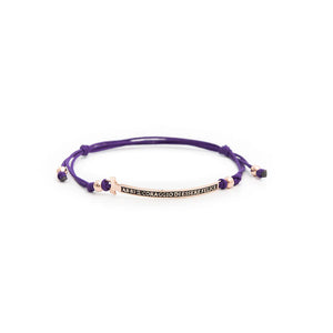 Bracciale Agios in corda "Felix" Corda viola con targhetta rosé - Galleria Mariana