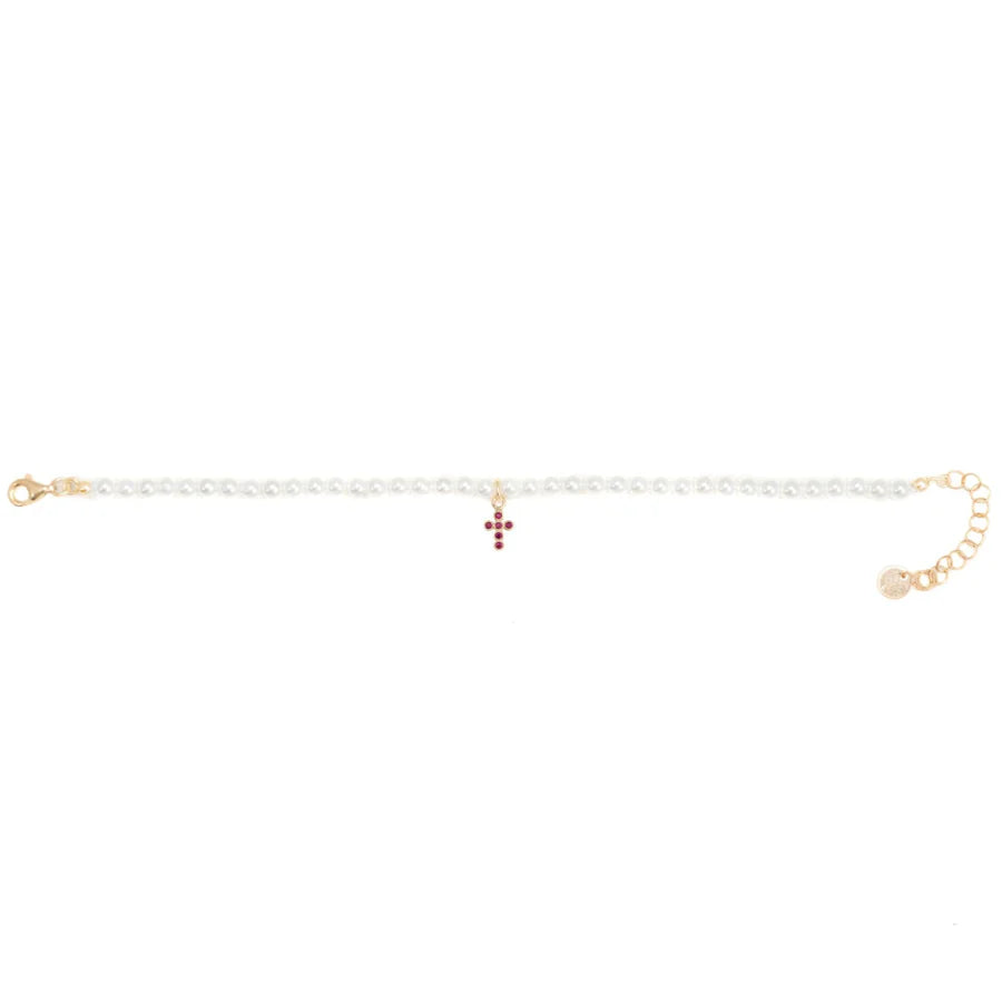 Bracciale Perle ICONA crucis pietre rosse - Galleria Mariana