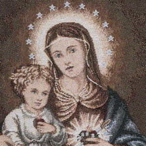 Particolare Arazzo in tela d'oro del Sacro Cuore di Maria e Gesù bambino - Galleria Mariana