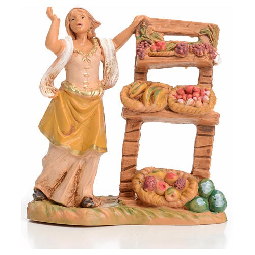 Donna con banco di frutta n. 72 per presepe Fontanini di 6,5 cm - Galleria Mariana