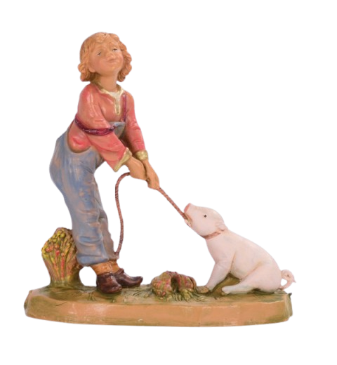 Bambino con maialino n. 722 per presepe Fontanini di 12 cm - Galleria Mariana