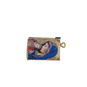 Retro Pochette religiosa della Vergine Maria Odigitera con drappo blu piccola - Galleria Mariana