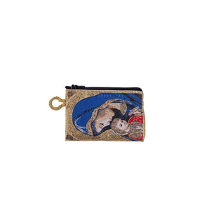 Pochette religiosa della Vergine Maria Odigitera con drappo blu piccola - Galleria Mariana