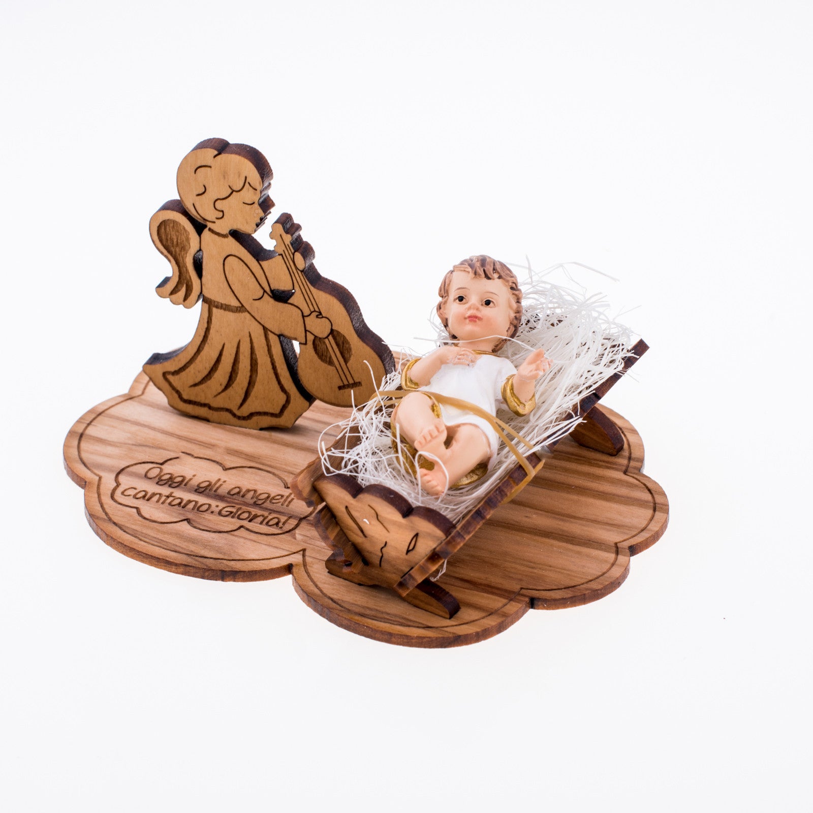 Gesù bambino con angelo della Gloria in legno - Galleria Mariana